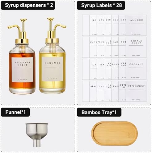 Coffee Syrup Dispenser for Coffee Bar with Gold Upgraded Pump, 2 Pack - Image 2
