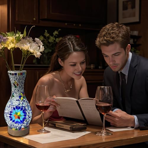 Mosaic Vase Lamp, Turkish Table Lamp with Wood Base, USB LED - Image 5