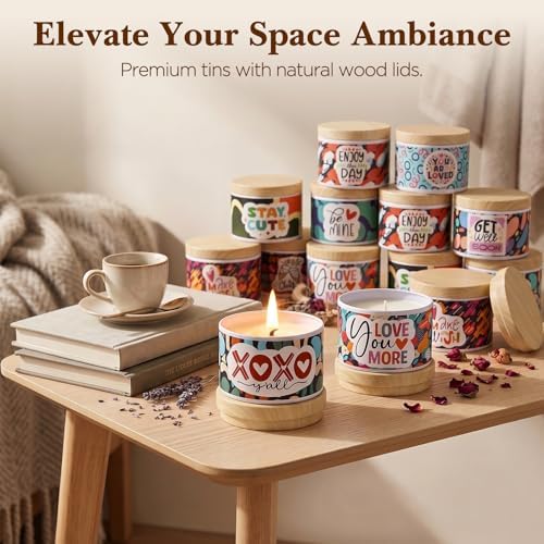 LumaCraft Thick Candle Jars for Making Candles 24 Pcs, 4 OZ Empty Jars with Wood Lids for Candle Making,Colorful Inspirational Print Candle Containers with Candle Making Supplies - Image 4