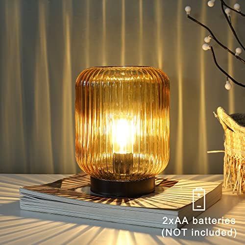 LUSHARBOR Battery Operated Lamp, Cordless Table Lamps for Home Decor, Battery Powered Nightlight with LED Bulb, Decorative Glass Beside Lamp for Bedroom Living Room-Gold - Image 6