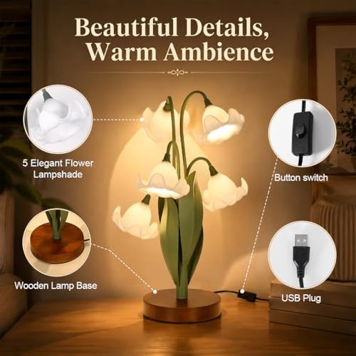 Flower Table Lamp for Bedroom, LED Cute Reading Light - Image 3