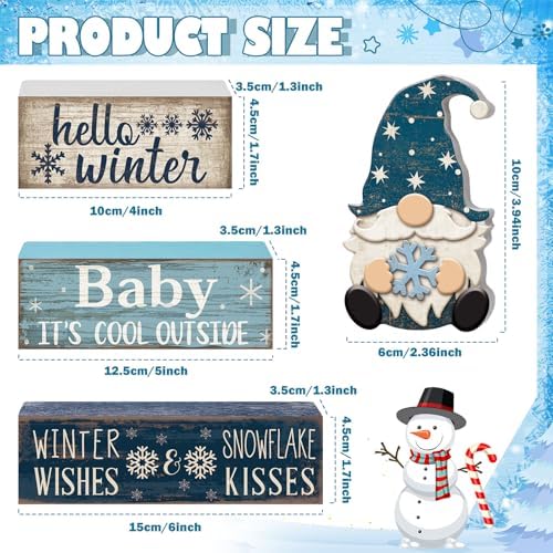 Moucuny 4 Pcs Winter Wood Block Signs Gnome Farmhouse Table Decoration - Image 2