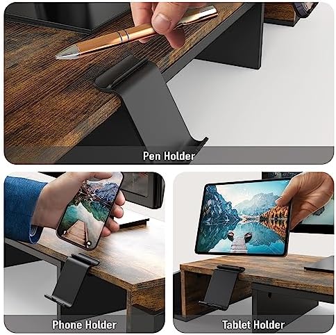Simple Houseware Desk Dual Monitor Stand Riser with Drawer, Rustic Brown - Image 4