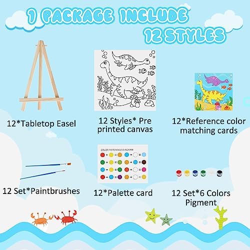 Tenceur 12 Sets Pre Drawn Canvas to Paint Adult Stretched Coloring Painting Canvas Panels with Design Easel and Brushes for Party Supplies Beginner Favor(Cute Style) - Image 3