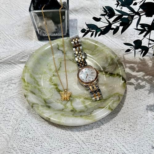 Natural Marble Jewelry Dish, 5.5 Inch Handcrafted Decorative Tray, Unique Stone Ring Holder for Earrings Necklace Perfume, Vanity Tray for Bathroom Nightstand Entryway, Gift for Women by Unknown