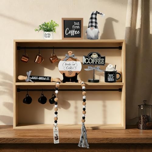 Coffee Bar Decor, 8 PCS Coffee Decorations for Table Tiered Tray Shelf - Image 5