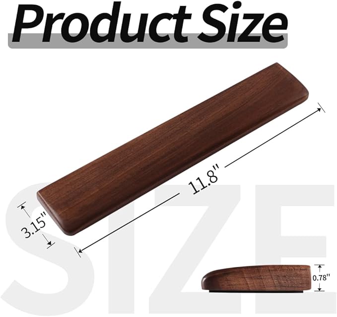 Wooden Wrist Rest, Walnut Wood Keyboard Wrist Rest, Ergonomic Palm Rest, Anti-Slip, Keyboard Accessory for Computer, Laptop, Home & Office (Black Walnut, 11.8" L x 3.15" W x 0.78" H)