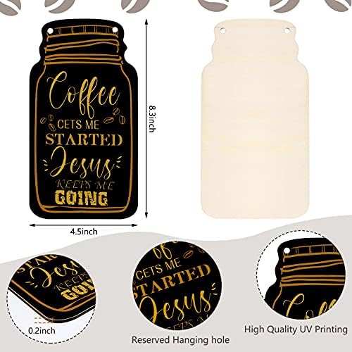 Jetec 3 Pcs Coffee Bar Decor Sign Mason Jar Wall Hanging Plaque Farmhouse Kitchen Decor Wooden Coffee Sign for Kitchen Home Living Room Wall Decorations(Simple Style) - Image 3