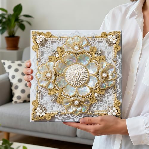 Pearl Art Kits Painting for Adults, DIY Mindfulness Therapy with Framed Canvas and Tools, Beginner Wall Decor-Flower - Image 2