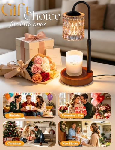 Briever Dimmable Candle Warmer Lamp with Timer, Height Adjustable Electric Candle Wax Warmer, Birthday Gifts for Women Mom, House Warming Gifts New Home Decor, Solid Wood Base, Walnut Champagne - Image 7