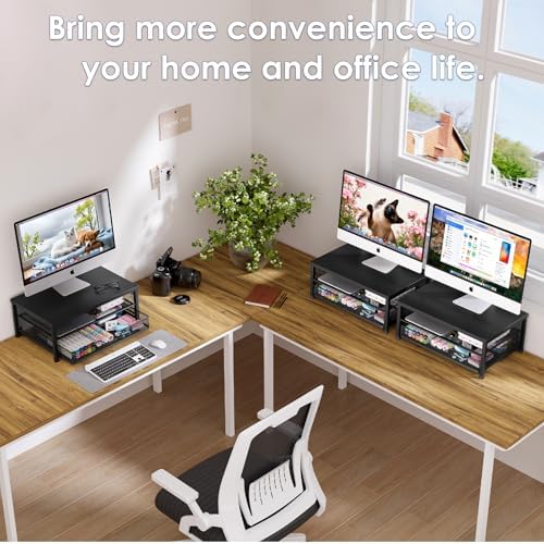 OPNICE Computer Monitor Stand Riser, Desk Organizer with Drawer, Printer & Laptop Stand, Office Desk Accessories & Workspace Desktop Organizers Storage for Office Supplies(Black) - Image 6