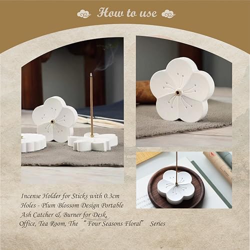 Incense Holder for Sticks with 0.3cm Holes - Cherry Blossom Design Portable Ash Catcher & Burner for Desk, Office, Tea Room, The “Four Seasons Floral” Series - Image 3