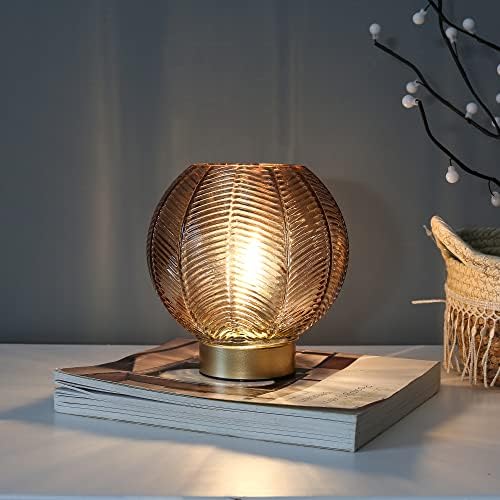 LUSHARBOR Battery Operated Decorative Glass Table Lamp with Timer Amber - Image 4