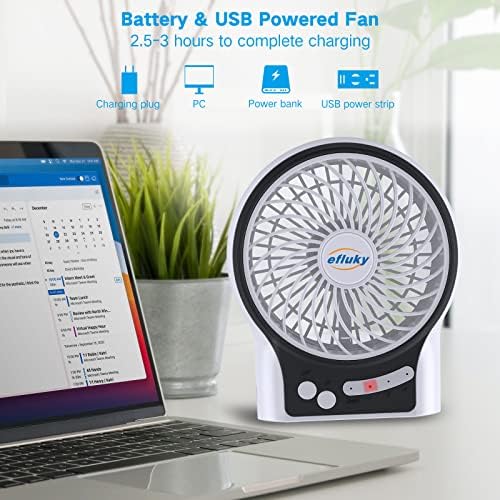 efluky 3-Speed Mini Desk Fan with LED Light, Portable USB Fan Quiet for Home, Office, Travel, Camping, Outdoor, Indoor, 4.9-Inch, White - Image 2