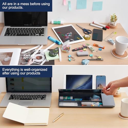 Small Glass Desktop Whiteboard Dry-Erase-Board - Computer Keyboard Stand with Wireless Charger White Board Surface Pad with Drawer, Desk Organizers with Accessories for Office, Home, School Supplies - Image 3