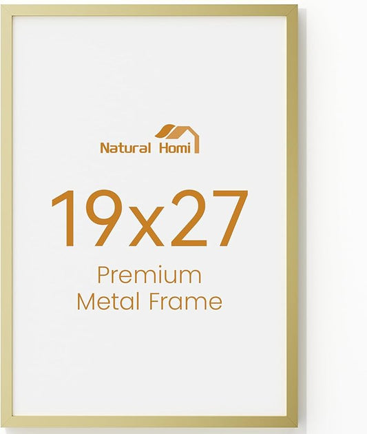 19x27 Aluminum Metal Picture Frame,Tempered Glass Gold Photo Frame 19x27 for Family Photo,Posters,Art,Document to Wall Mount Horizontally or Vertically