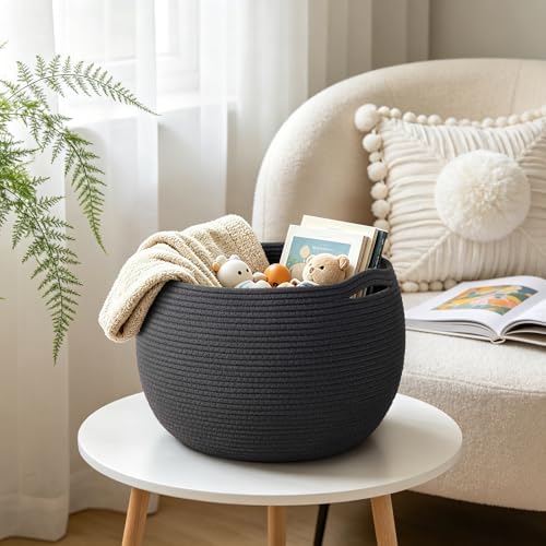 Goodpick Large Toy Storage Basket for Kids, Round, 15.7" x 10.5", Black - Image 3
