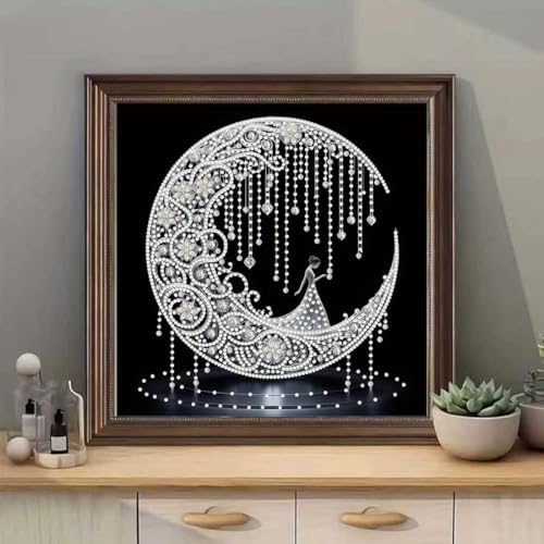 SHICERNHJ Moon Diamond Art Kits for Adults,Special Shape Diamond Painting Kits Beginners,DIY 5D Crystal Rhinestones Craft Art for Home Wall Decor 12 X 12 Inch - Image 2