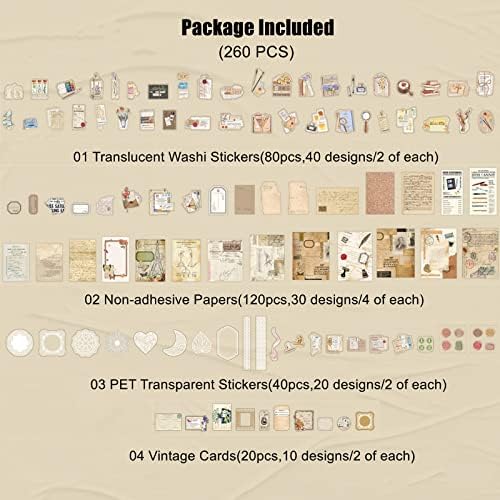 Esweny 260PCS Vintage Journaling Scrapbooking Supplies Scrapbook Sticker Paper Ephemera Pack for Junk Journal Planners Collage Craft Notebooks Album (Pen Ink and Letter) - Image 2