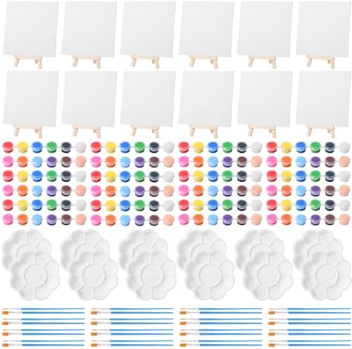 Qilery 12 Set Mini Canvas Painting Kit with Easel Paints, 6 x 6 Inch by Qilery