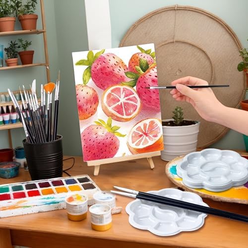 PPXMEEUDC 10PACK 75pcs Canvas with Easel Set Board with Wooden Easel Tray Brush 6 x 8in Canvas Aainting Board Set Great for Beginners in Ail Painting and Watercolor Painting Party Gift - Image 3