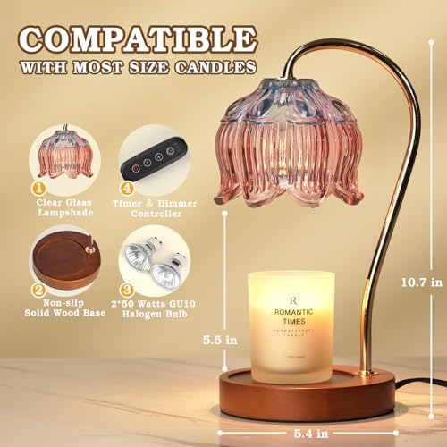 Funistree Flower Candle Warmer Lamp with Timer, Dimmable Candle Lamp Warmer, Christmas Birthday Gifts for Women Mom Her, Housewarming Home Decor, Lotus Wax Warmer for Yankee Candles - Blue&Pink - Image 5