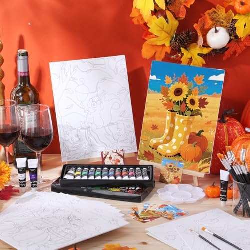 Sherr 12 Pcs Pre Drawn Canvas for Adults,Autumn Harvest,8 x 10 Inch - Image 4
