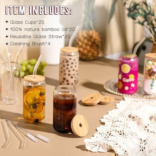 NETANY 20 Pack Glass Cups with Lids and Straws 16 oz, Personalized Customizable Glasses for Gift, Business, Drinking glasses set, Iced Coffee Cup, Cute Aesthetics Tumbler for Tea, Homemade Drinks - Image 2