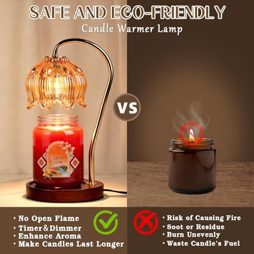 Funistree Flower Candle Warmer Lamp with Timer, Dimmable Candle Lamp Warmer, Christmas Birthday Gifts for Women Mom Her, Housewarming Home Decor, Lotus Wax Warmer for Yankee Candles - Lily Amber - Image 6