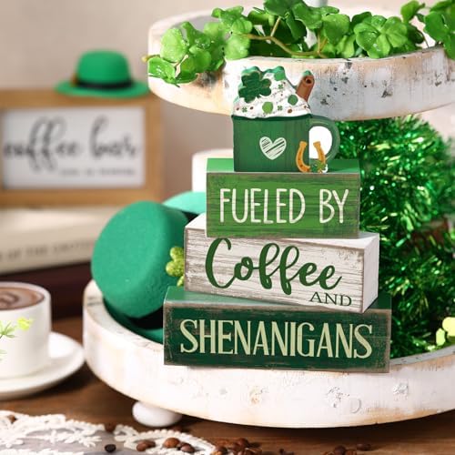 Moucuny 4 Pcs Wooden Tiered Tray Decor Irish Farmhouse Table Sign Coffee - Image 3