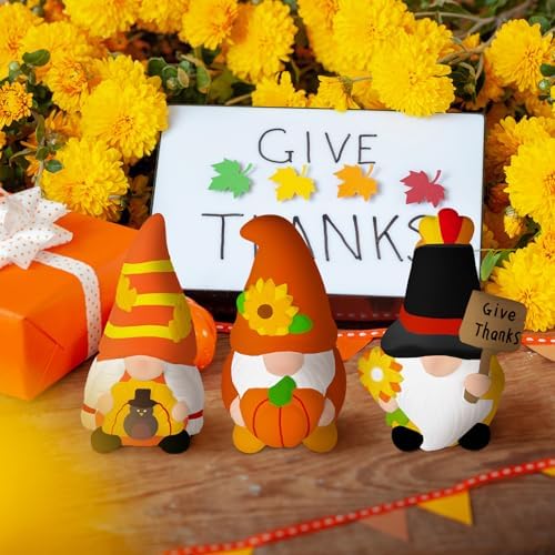 Youyole 3 Pack Gnome Figurines, Thanksgiving DIY Ceramic to Paint Craft Kit - Image 5