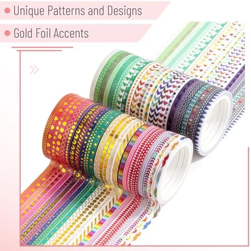 Mr. Pen- Skinny Washi Tape Set, 48 Rolls, Gold Foil Print, 3mm Wide - Image 3
