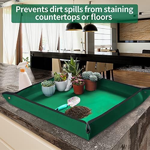 Plant Repotting Mat for Indoor Plants Transplanting Table Top Gardener Portable Potting Tray Potting Soil Tidy Tray Succulents Bonsai Planting Gardening Mat Garden Gifts for Women 29.5"x29.5" - Image 3