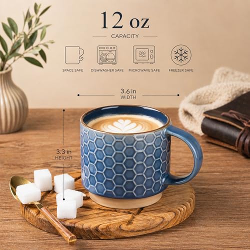 GBhome 12 OZ Stackable Coffee Mugs Set of 6, Ceramic Coffee Cups Set - Image 3