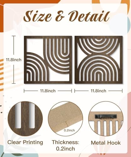 Putuo Decor Geometric Abstract Wall Art Set of 2, Modern Square Wooden Modern Arched Wall Decor for Living Room Bedroom Entryway, Minimalist Brown Wall Sculpture - Image 2