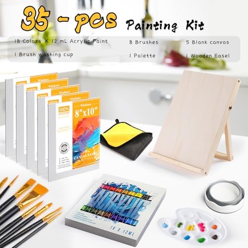 Paint Set for Kids & Adults with 18 Acrylic Paints,Canvas & Easel - Image 2