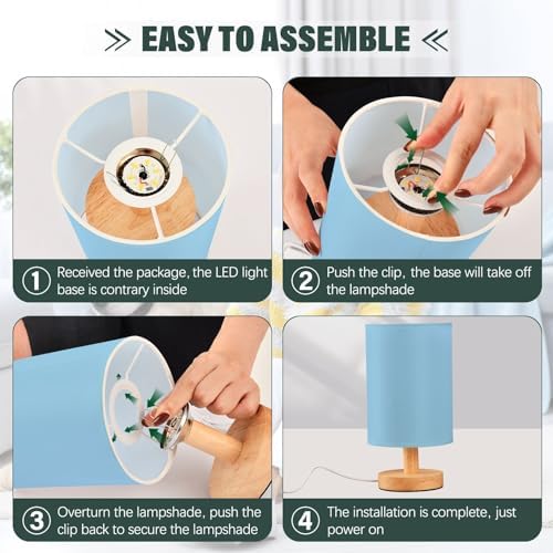 Light Sky Blue Pattern Bedside Table Lamp for Bedroom Small Lamps for Nightstand Lamp with USB Ports LED Table Lamps for Living Room Dorm Kids Room Office Home - Image 4