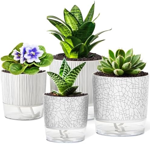 4 Pack Self Watering Pots for Indoor Plants, 4/5.5 Inch Plant Pots by Samhe