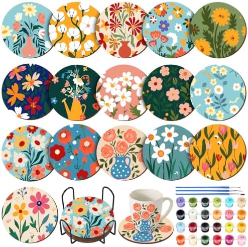 Reallnaive 8 Pcs Flower Paint by Numbers Kit for Adults Floral Coasters by Reallnaive