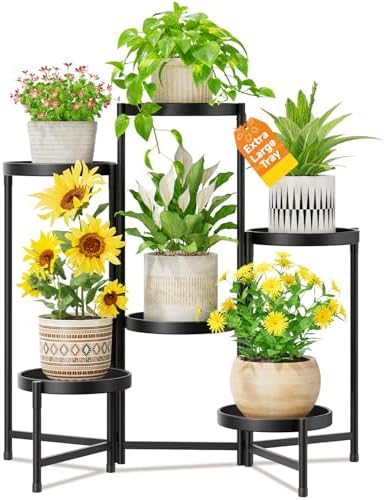 LASZOLA Plant Stand Indoor with 10 Inch Large Metal Tray, 6 Tier Black by LASZOLA