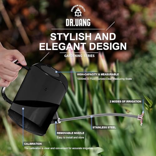 Watering Can Indoor for House Plants Small Watering cans with Long Spout Flower Model Sprinkler Head 1.2L (Black Coffee, 1.2L) - Image 6