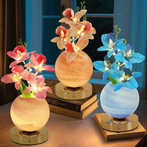 Flower Table Lamp, 3 Colors Orchid Night Light, Cordless Touch Dimming Artificial Flower with Vase Lamp, LED Desktop Decorative Landscape Lights for Festival Party Home Decor (Blue Orchid) - Image 5