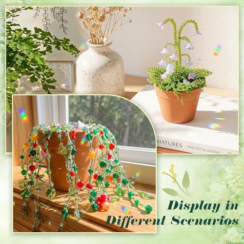 Ecoofor Green Beads Beaded Plant Kit DIY Plant Kit, Green Glass & Crystal Leaf Beads, Video Tutorials, Desk Gifts, Handmade Gifts for Plant Lovers - Image 6