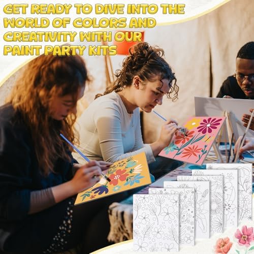 Sherr 96 Pcs 12 Set Pre Drawn Canvas Painting Kits, Flower - Image 6