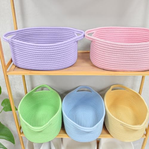 ABenkle Small Basket with Handles, Boho Decorative Rope Woven Dog Cat Toy Storage Bin Shelf Storage Organizer, Easter Christmas Gift Basket, 12"x8"x5" - Image 7