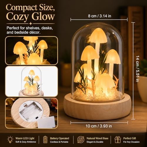QUELIEN Mushroom Lamp,Mothers Day Mom Gifts for Mom,Light Up Mushroom in Glass Dome,Birthday Party Decorations,Ideal Birthday Gift,GirlfriendGift - Image 4