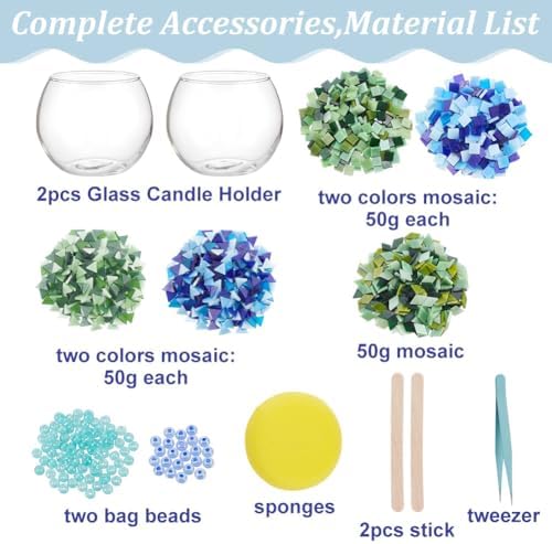 WEBEEDY 2 Sets Mosaic Glass Candle Holders Romantic Mosaic Candle Holders Making for Tealight Multicolor Candles Holder Making Kits with Instruction for Beginner Adult Home Table Decor,3.9x3 Inch - Image 2