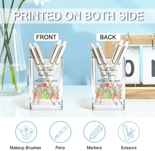 Teach Them Love Them Watch Them Acrylic Cosmetic Pencil Holder Cup, Floral Books Pen Holder for Home Office Desk Accessories for Principal, Pen Organizer, Marker Holder, Funny Principal Gifts - Image 3