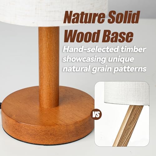 LALISU Small Table Lamp，Nightstand Lamp Wood Base Bedside Lamp Plug in - Image 3