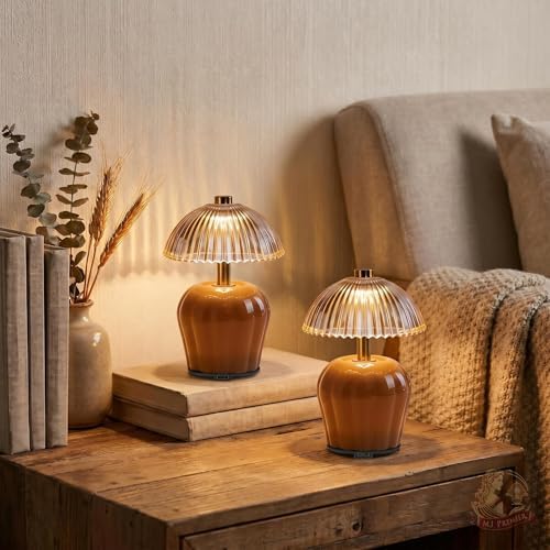 MJ PREMIER Rechargeable Table Lamp, Small Cordless Lamp with Timer, Brown*2 by MJPREMIER